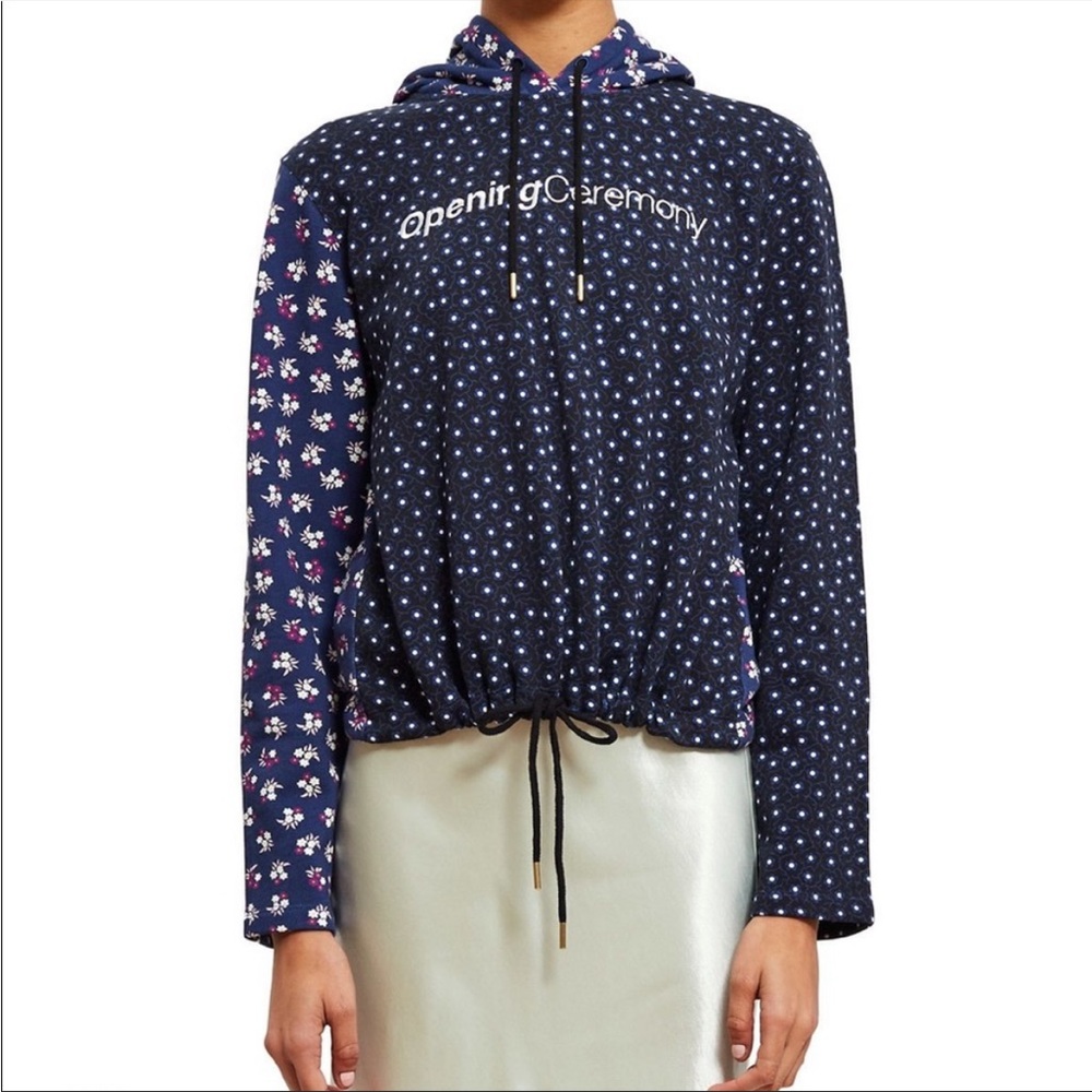 Opening Ceremony Floral Patterned Crop Hoodie Sweatshirt XS